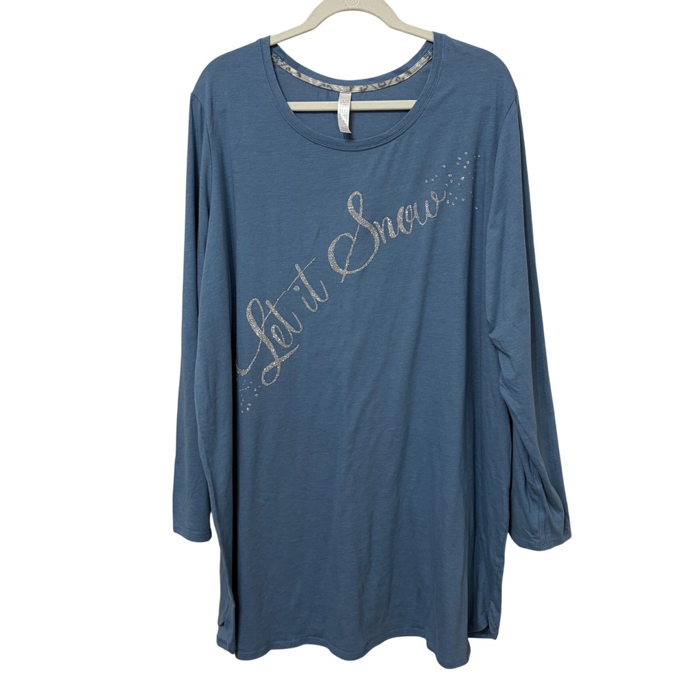 Sleep by Cacique Blue Let it Snow Glitter Long Sleeve Sleep Shirt 22/24 1094591